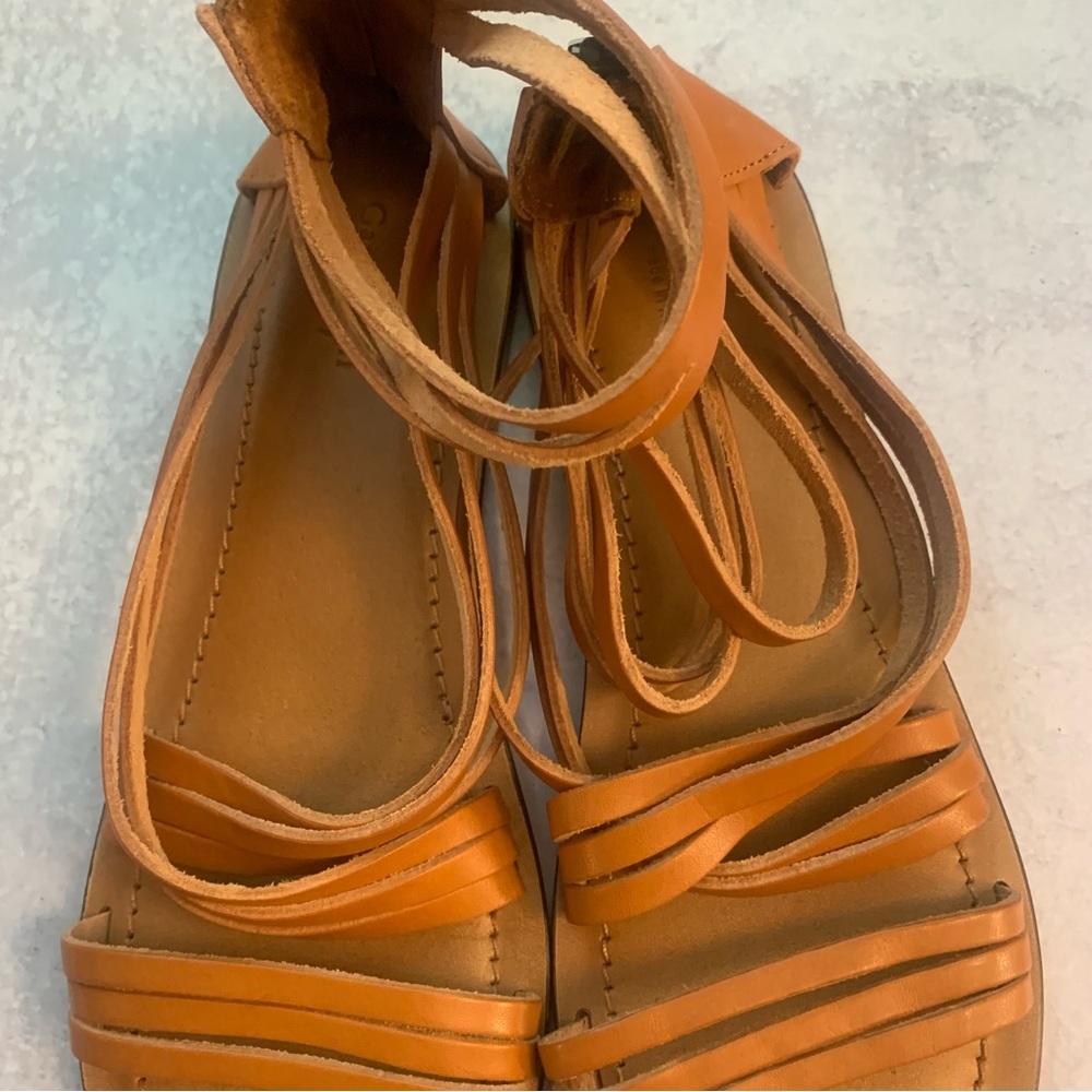 Garnet Hill Italy Leather Strappy Ankle Zipper Sandals - Picture 2 of 12